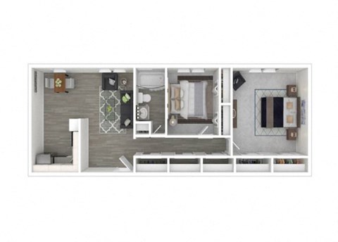 Floor plan for 2 beds, 1 bath, 951 sqft